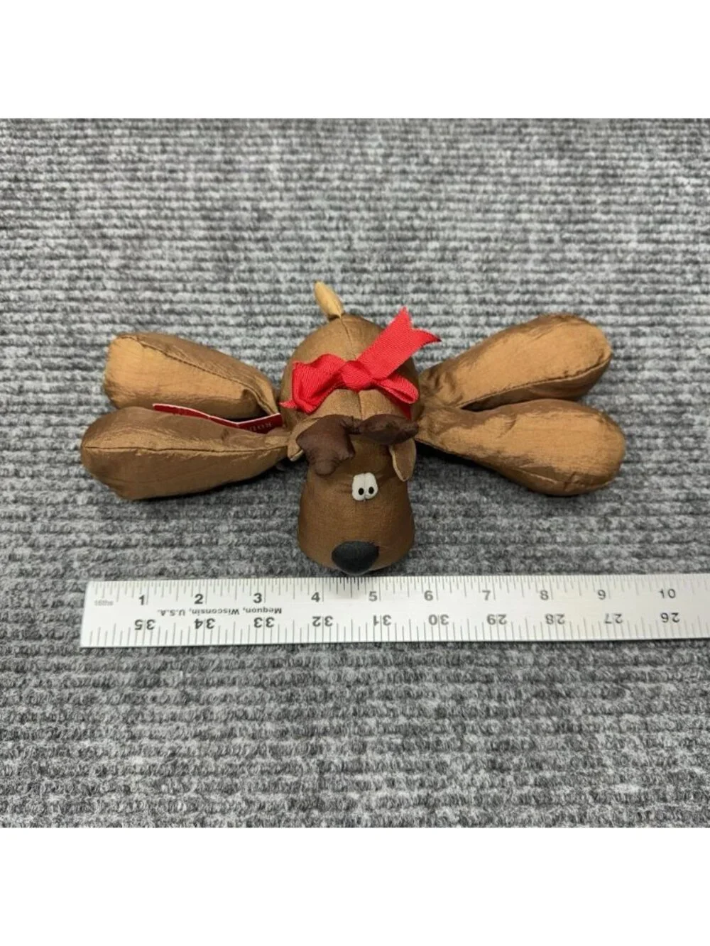 Vintage Hallmark Rodney Reindeer Nylon Plush Puffalump Style Stuffed Red Bow 90s